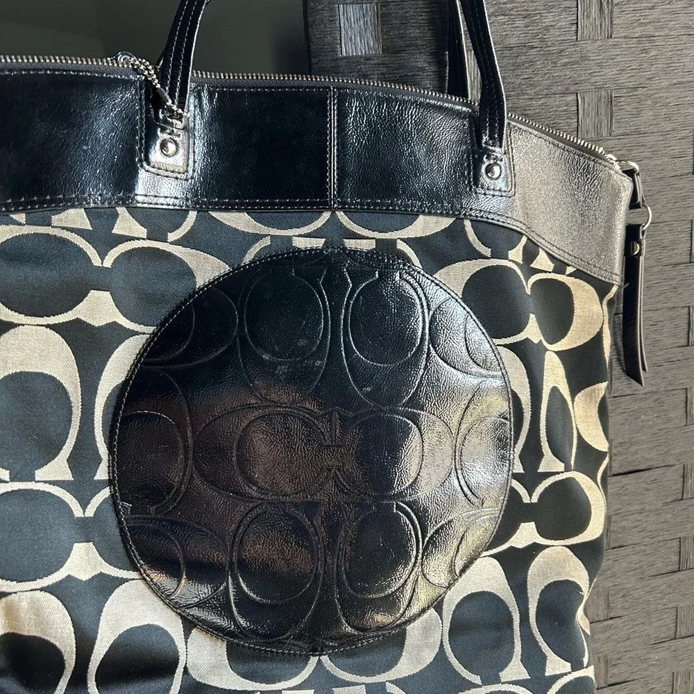 Coach Black and White Signature Tote